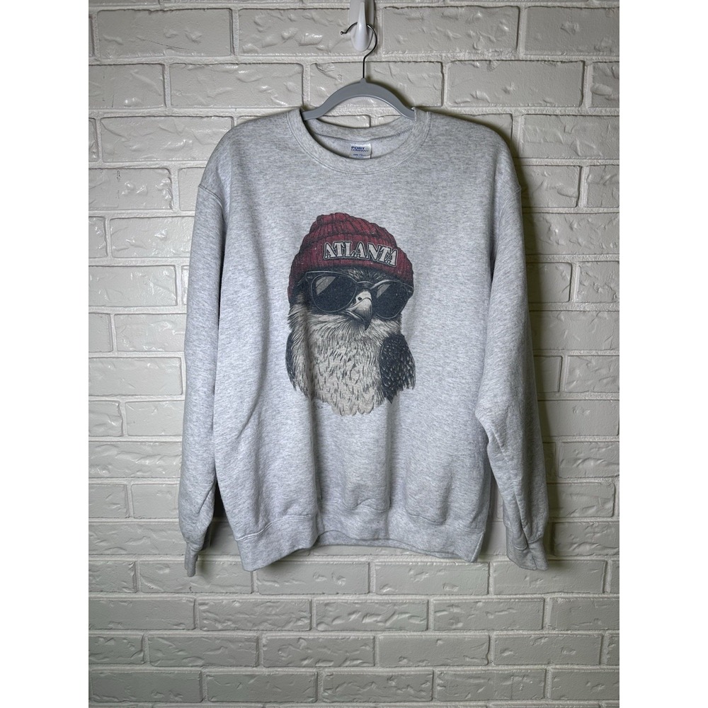 Port & Company Large Atlanta Hawk Bird Graphic Unisex Crewneck Sweatshirt Gray